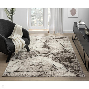 Eleanor Slate ELN04 Modern Abstract Marbled Linear Distressed Soft-Touch High-Density Carved 3D Embossed Hi-Lo Textured Polyblend Ivory/Warm Mocha Brown/Taupe/Charcoal Grey/Soft Beige Rug-Desire Rugs-Rug Love - The Most Loved Rug Store